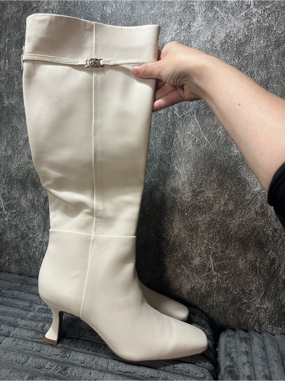 Sam Edelman Cream Knee-High Leather Boots